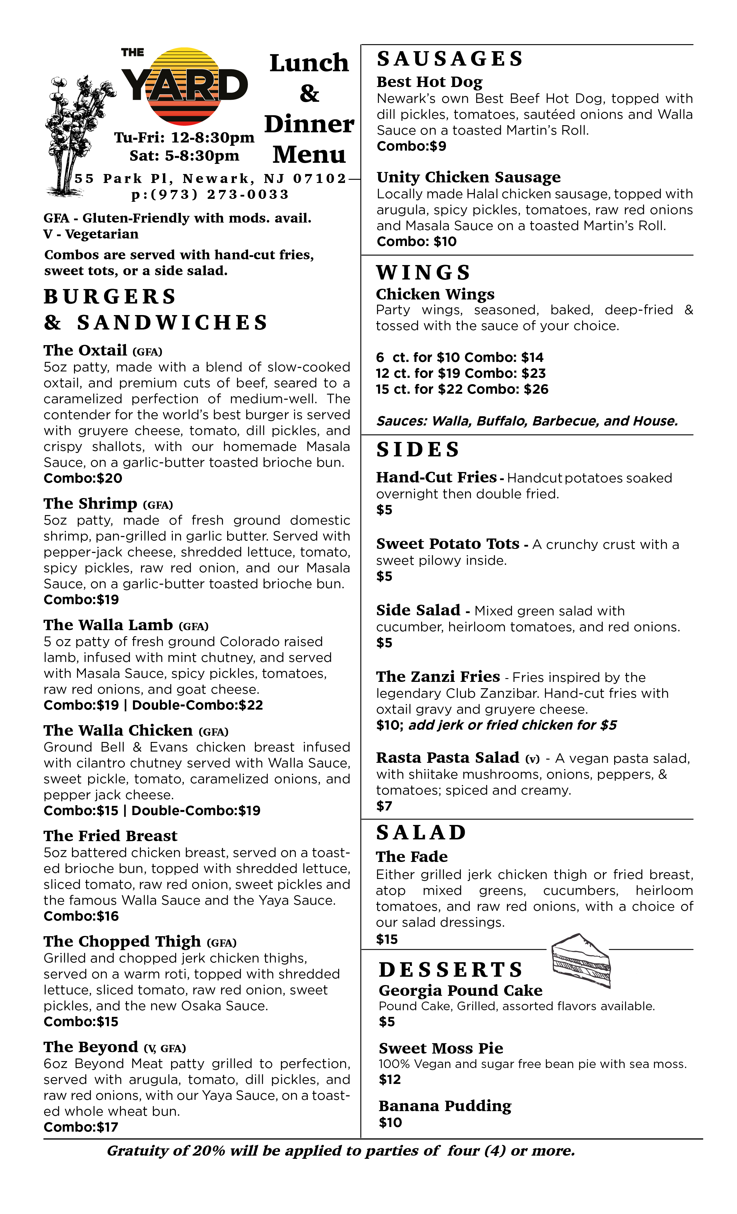 Menus The Yard in Newark, NJ